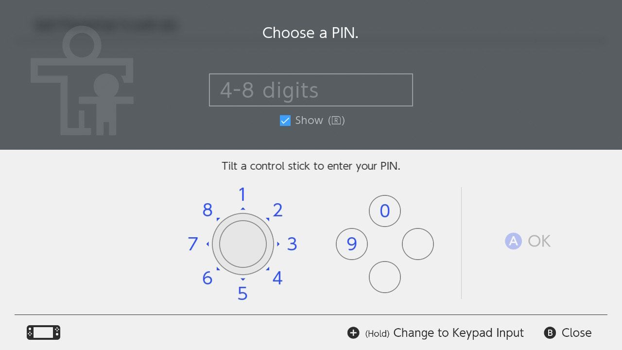 Экран выбора PIN на Nintendo Switch