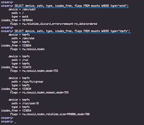Информация о точках монтирования
