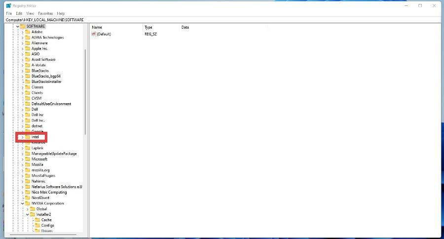 Ветка драйвера Intel в реестре
