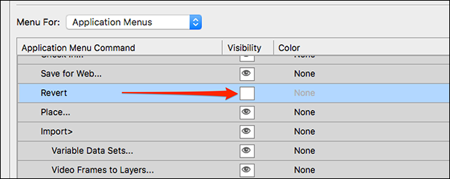 Hide an item in a Photoshop menu
