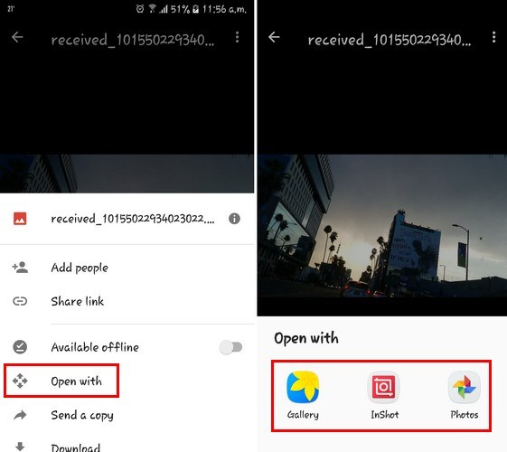 Selezionare Apri con per scegliere un'app esterna