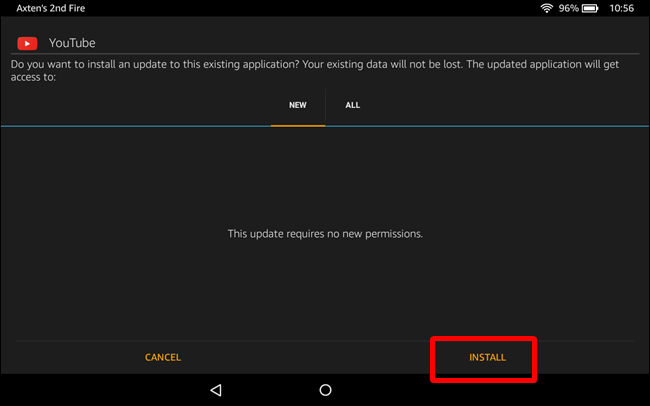 Кнопка «Установить» при установке APK