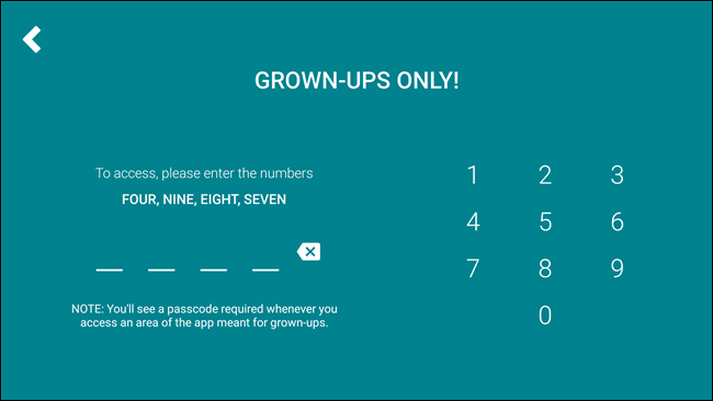 Ввод четырёхзначного кода подтверждения в YouTube Kids
