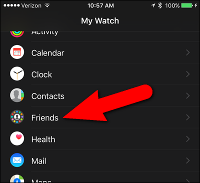 Секция Друзья в приложении Watch