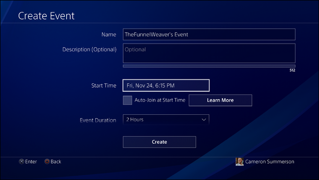 Форма ввода названия и описания события