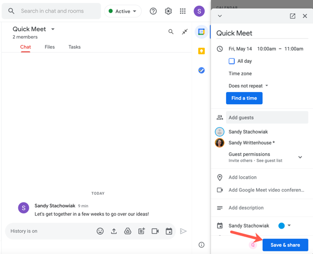 Нажмите Сохранить и отправить, чтобы закончить создание события