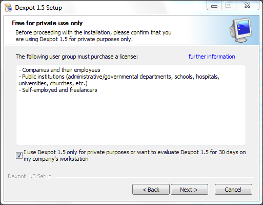 Окно установки Dexpot с опцией панели инструментов которую следует отключить