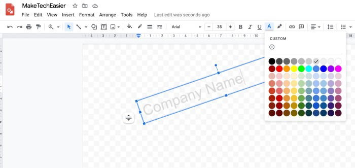 Настройки текста водяного знака в Google Drawings