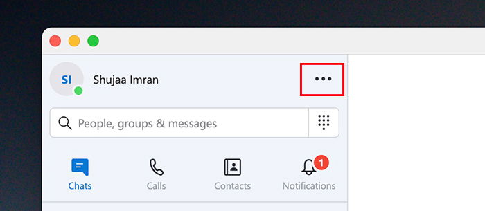 Меню «Ещё» в Skype с тремя точками
