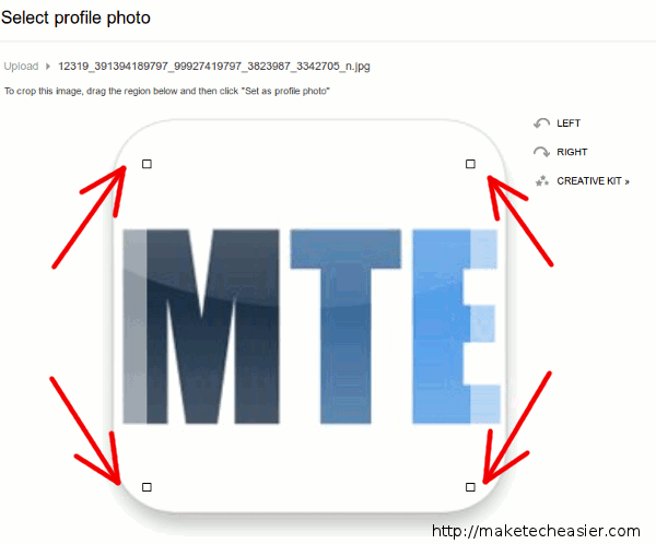 Пример выравнивания и границ при загрузке логотипа, показывающий область кадрирования