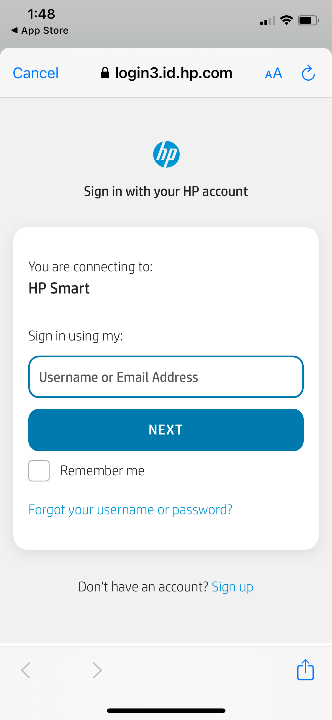 hp smart login