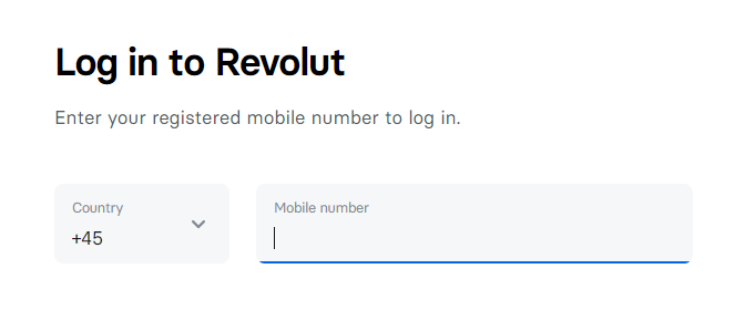 Форма регистрации Revolut с полями для данных пользователя