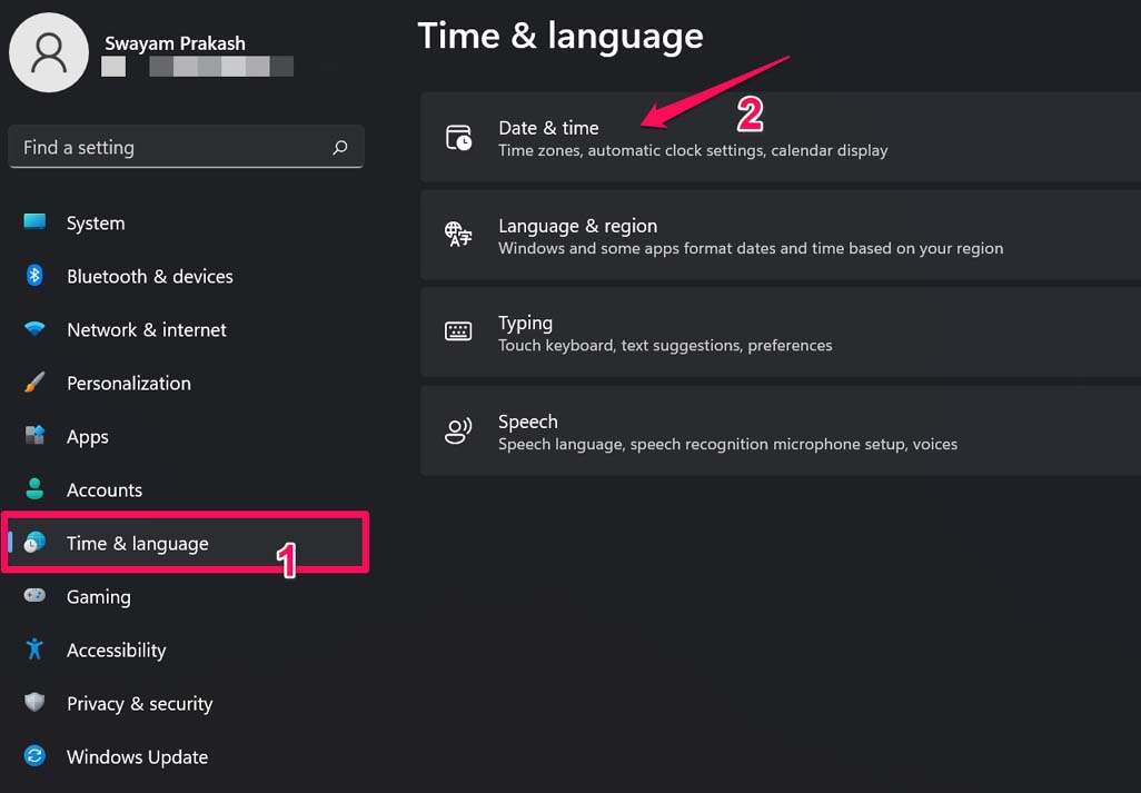 Windows 11 date and time settings