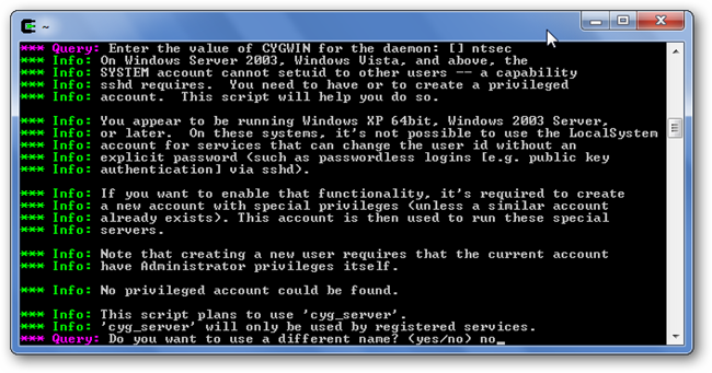 Использование учётной записи cyg_server