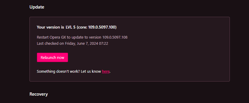 Проверка обновлений Opera