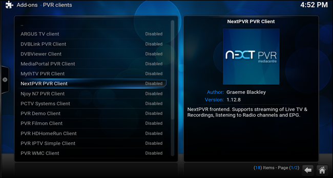Выбор PVR-плагина