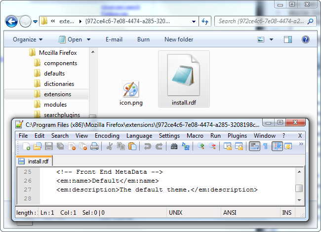 Просмотр install.rdf для определения расширения