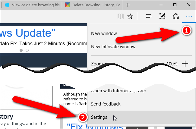 Открыть «Настройки» в Microsoft Edge