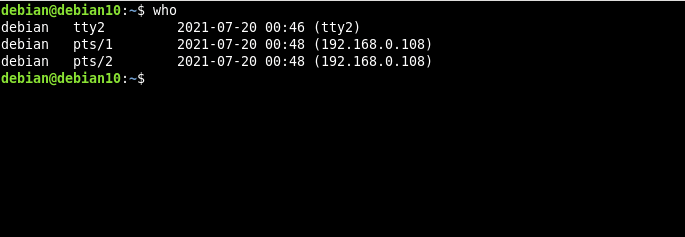 Вывод who с пользователями и адресами