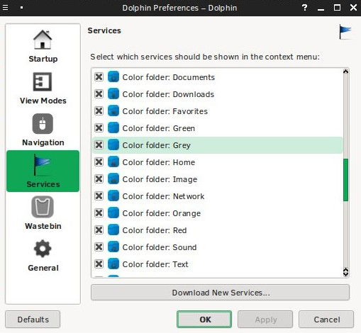 Настройки сервисов в Dolphin
