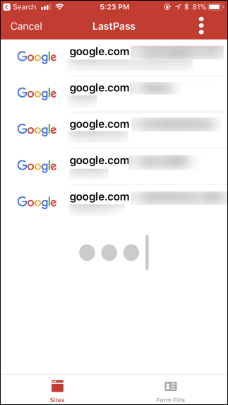Выбор учётной записи в менеджере паролей для автозаполнения