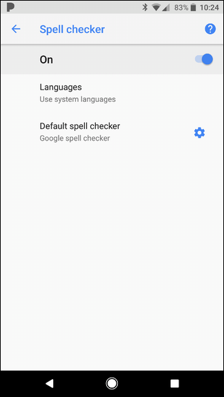 Переключатель включения проверки орфографии в настройках