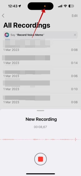 Оранжевый индикатор доступа к микрофону в Dynamic Island