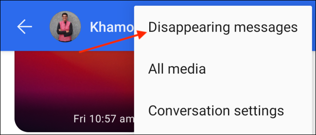 Выберите пункт Disappearing Messages в меню