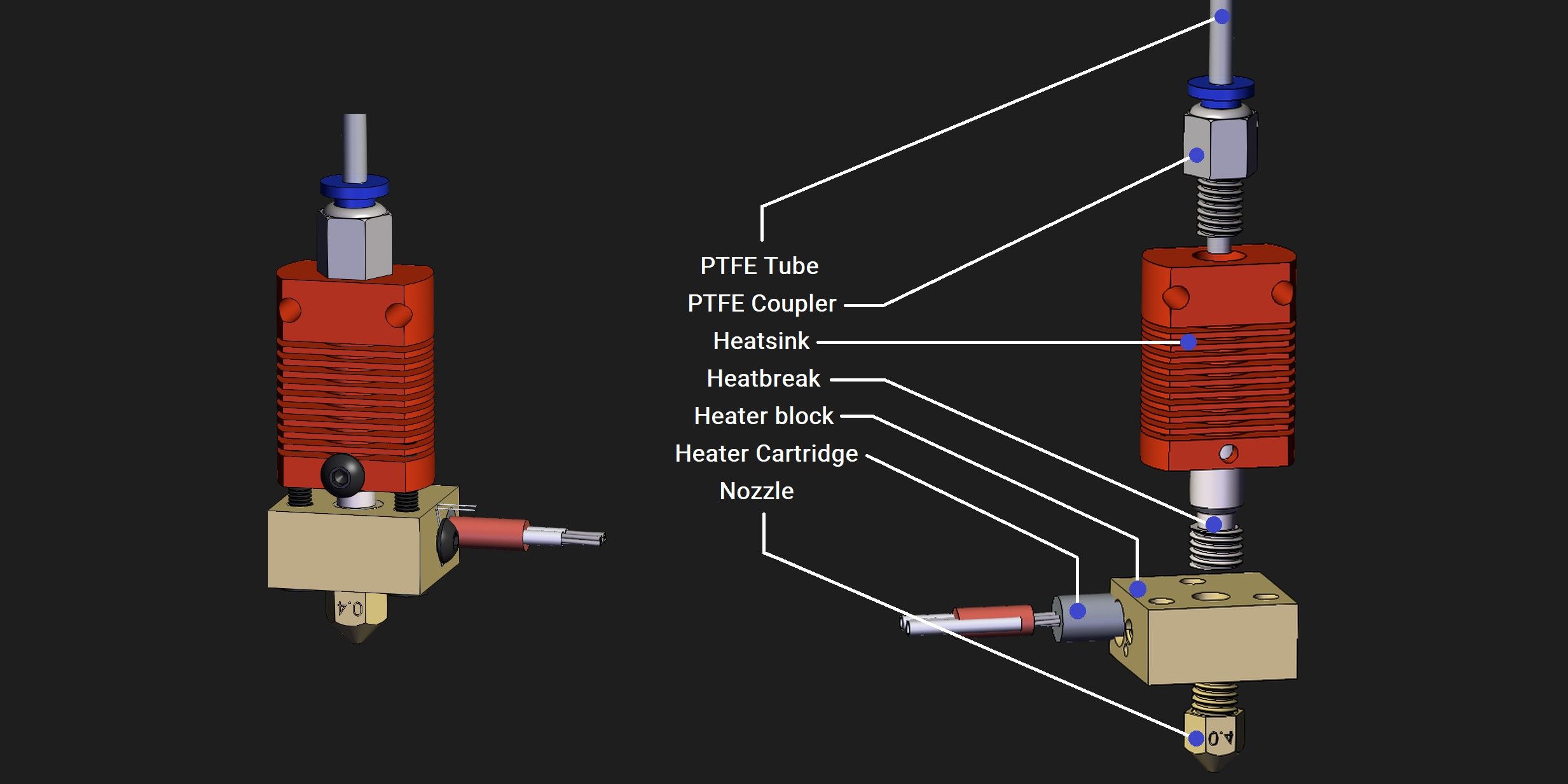 Устройство штатного хотэнда Creality — вид в разрезе