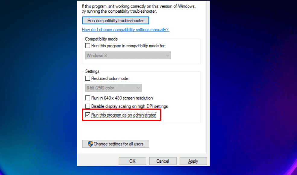 Опция запуск от имени администратора