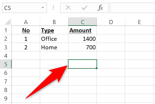 Клик по ячейке C5 для ввода формулы