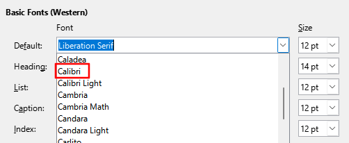 Выбор Calibri в качестве шрифта по умолчанию