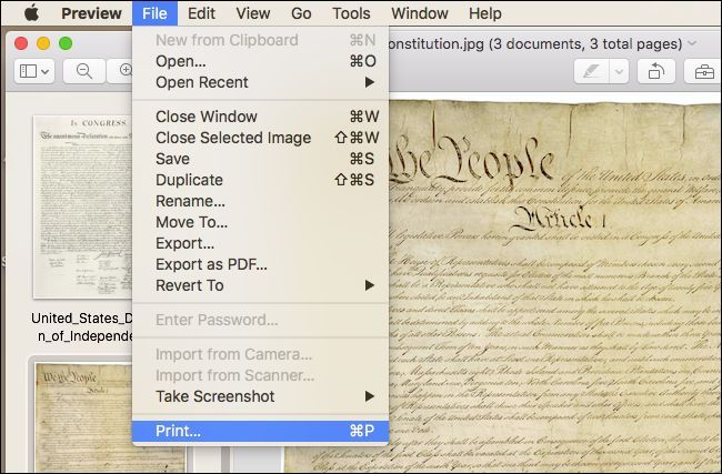 Диалог печати macOS с предварительным просмотром страниц