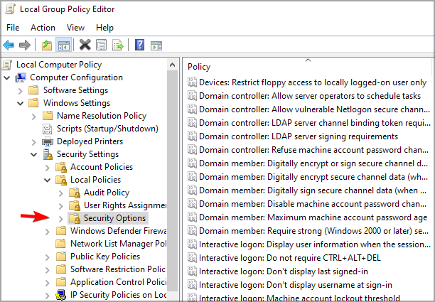 Навигация по оснастке локальной групповой политики: Конфигурация компьютера и Параметры безопасности