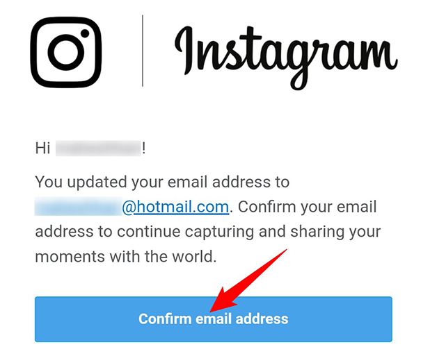 Нажмите ссылку «Подтвердить адрес электронной почты» в письме от Instagram