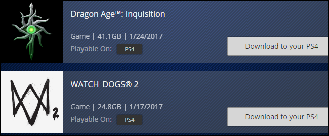 Кнопка «Загрузить на вашу PS4» в истории покупок на сайте