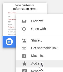 Добавление файла в избранное в Google Drive
