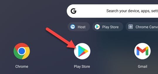 Запуск приложения Google Play Store на Chromebook.