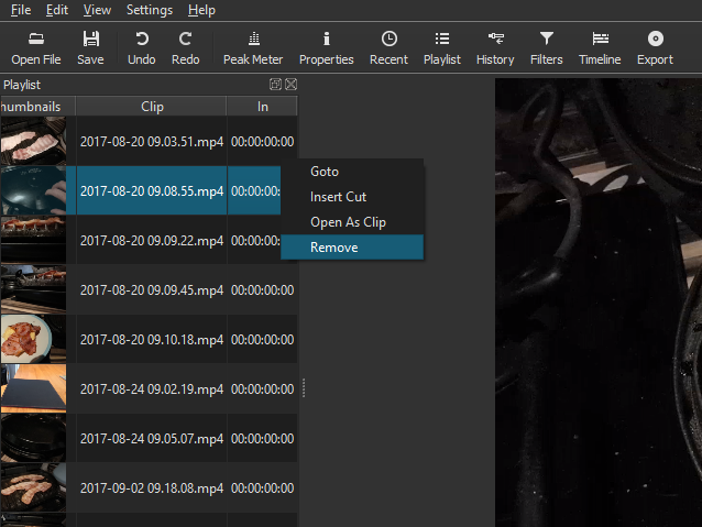Плейлист с импортированными клипами
