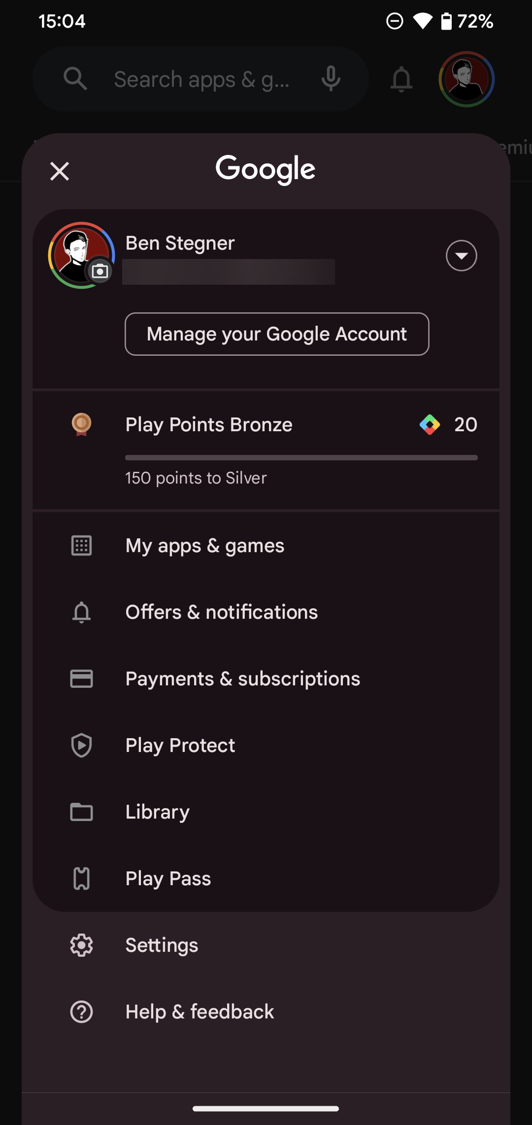 Меню Play Store на Android