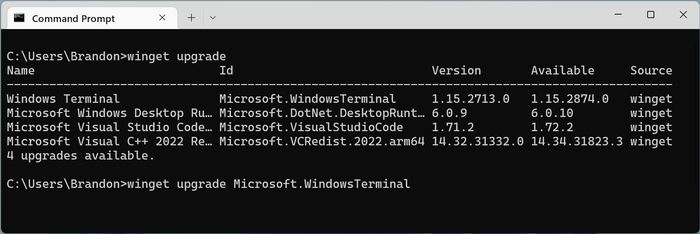 Windows Package Manager Terminal Winget Upgrade Microsoft Windows Terminal