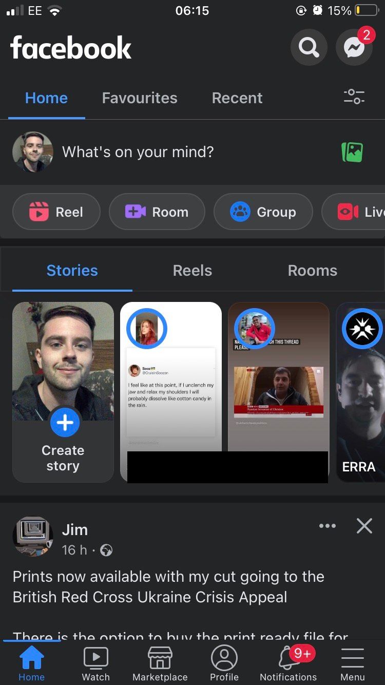 Лента новостей в iOS-приложении Facebook