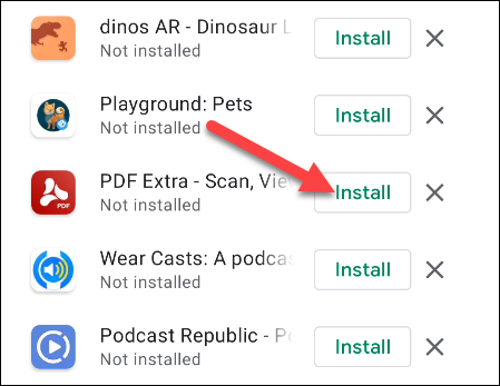 Кнопка Установить рядом с приложением или игрой