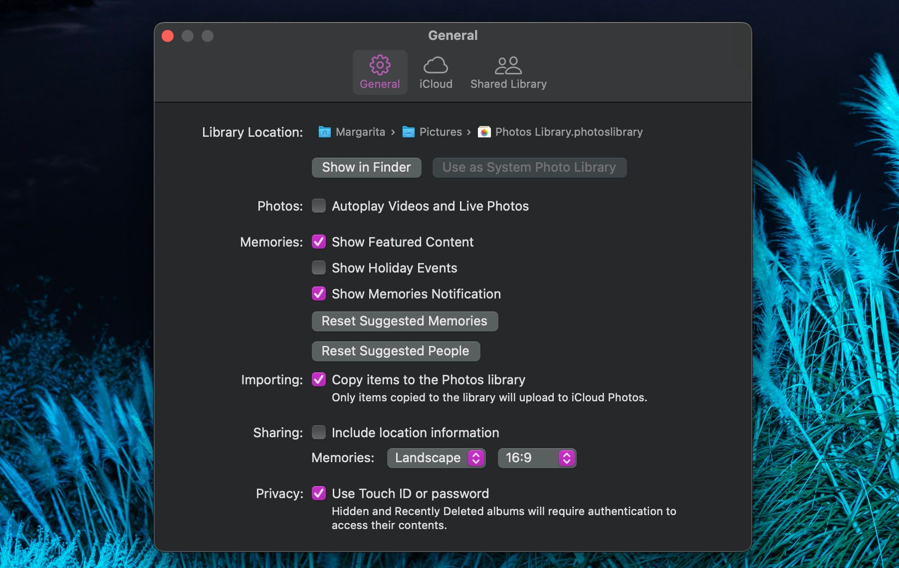 общие настройки Фото на Mac