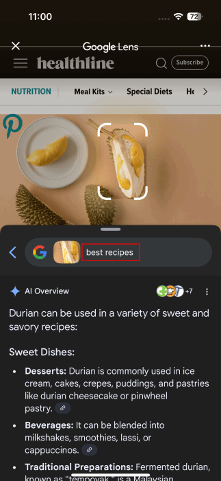 Контекст и AI‑обзор результата поиска по изображению в Chrome на iPhone