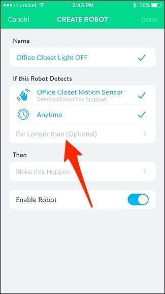 Опция 'For Longer than (Optional)' для установки задержки