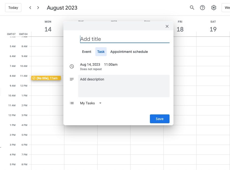 Создание задачи в Google Tasks и её отображение в Google Календаре
