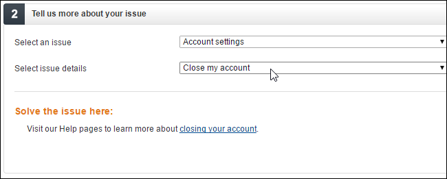 Скриншот выбора настроек аккаунта и закрытия учётной записи.
