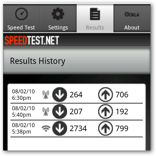 Список сохранённых тестов в приложении