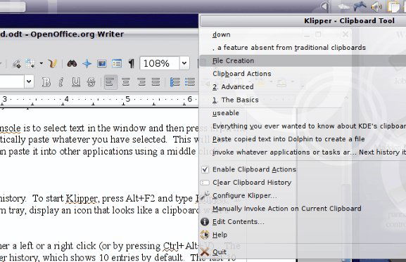 Буфер обмена в KDE: Klipper и создание файлов